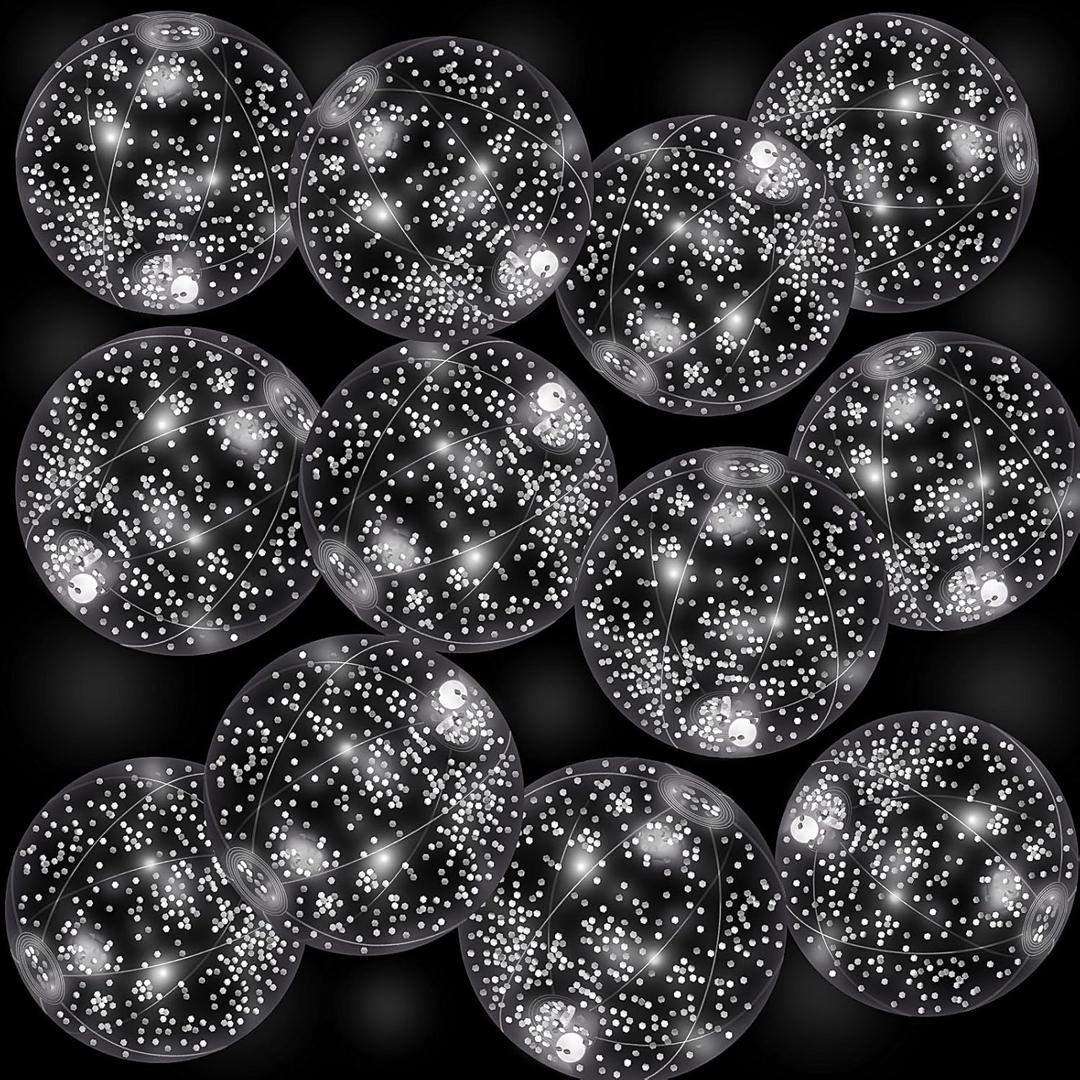 12 Pack 12 Inch Glow in The Dark LED Beach Ball Jumbo Confetti Glitters Inflatable Ball Swimming Pool Game for Party Pool Summer
