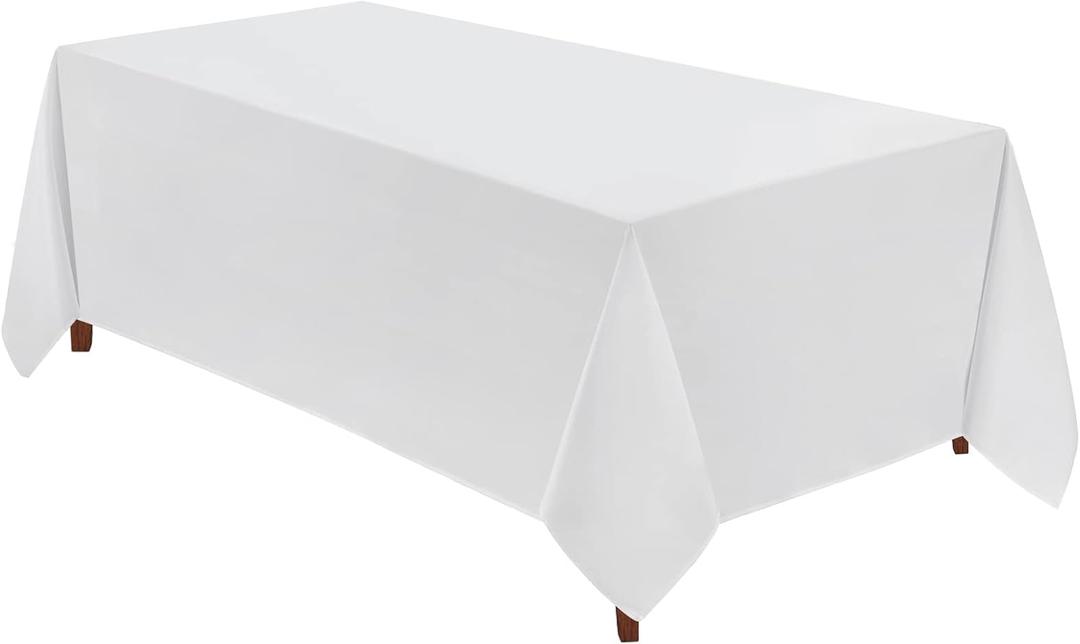 VidaFete 1 Pack Tablecloth 90 * 156inch Rectangle Table Cloth Polyester, Stain Wrinkle Resistant Polyester Dining Table Cover for Kitchen Dinning Party Wedding Tabletop Buffet Decoration(White)