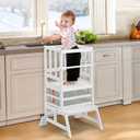COSYLAND Kids Kitchen Step Stool, Height Adjustable Toddler Standing Tower Nursery Helper with CPC & FSC Certification, Removable Safety Railing Enjoys Exclusive PatenWhite
