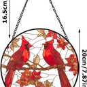 Stained Glass Style Cardinal Suncatcher, 7.87 Inch (20cm) Round Real Glass Window Hanging with Gift Box and Chain, Bird Decor Gift