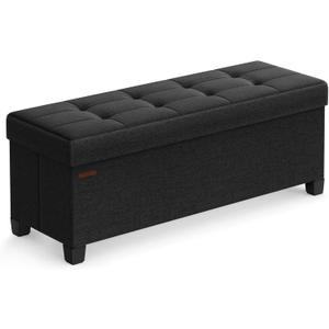 SONGMICS Storage Ottoman Bench, Foldable Foot Rest with Legs, 15 x 43 x 15.7 Inches, End of Bed Bench, Storage Chest, Load up to 660 lb, for Living Room, Bedroom, Entryway, Ink Black ULSF018B01