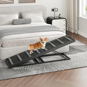 HOOBRO Dog Ramp for Bed, 63 Inch Long Dog Ramp for Couch and Bed, Pet Ramp with Non-Slip Mat and Safety Side Rails, 4 Height Adjustable up to 33 inch, for Small/Large/Old Dogs, Black 
