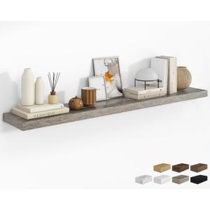RICHFOCUS 72Inch Floating Shelves for Wall 1 Pack Shelves for Bedroom|Kitchen|Bathroom Wall Mounted Rustic Wood Floating Shelf with Invisible Brackets for Books|Storage|Decor, Grey