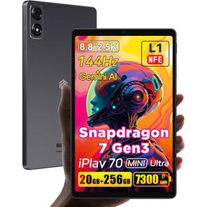 ALLDOCUBE iPlay 70 mini Ultra 8.8 inch Tablet, Snapdragon7+Gen3 25601600 IPS Android Tab, 144Hz Reflex, 20GB+256GB (1 TB), 7300mAh, PD 20W, Dual Speaker DTS, 6 Axis Gyro, WiFi6 BT5.4