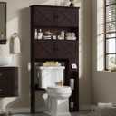 Halitaa Over The Toilet Storage Cabinet, Farmhouse Storage Cabinet Over Toilet with 4 Barn Doors & Toilet Paper Holder Stand, Espresso Toilet Shelf Home Space Saver for Restroom, Bathroom, Laundry