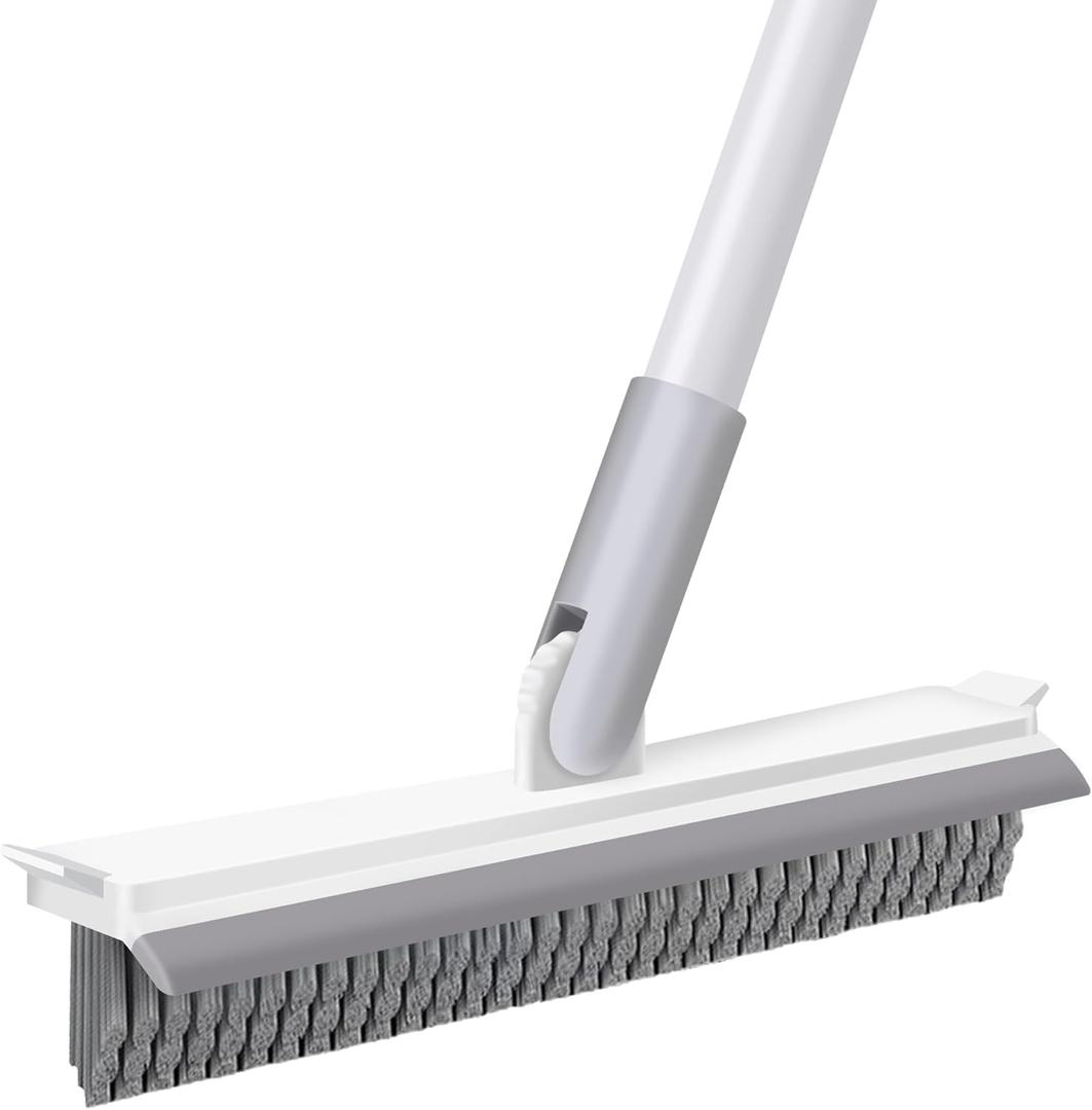 IVYROLL Grout Brush with Long Handle, Floor Cleaning Scrubber with Stiff Bristles for Tile Line, Shower, Crevice, Bathroom, Kitchen and Hard-to-Reach Corners (White)