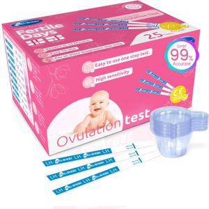 HEAL-CHECK 25 Count Ovulation Test Strips with Cups, Bulk Ovulation Test Strips for Women, Ovulation Predictor Kit, Accurate Fertility Tests for Home, Individually Wrapped 5mm LH