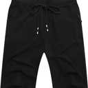 Boisouey Mens Shorts Casual Drawstring Zipper Pockets Elastic Waist (XX-Large, Black)