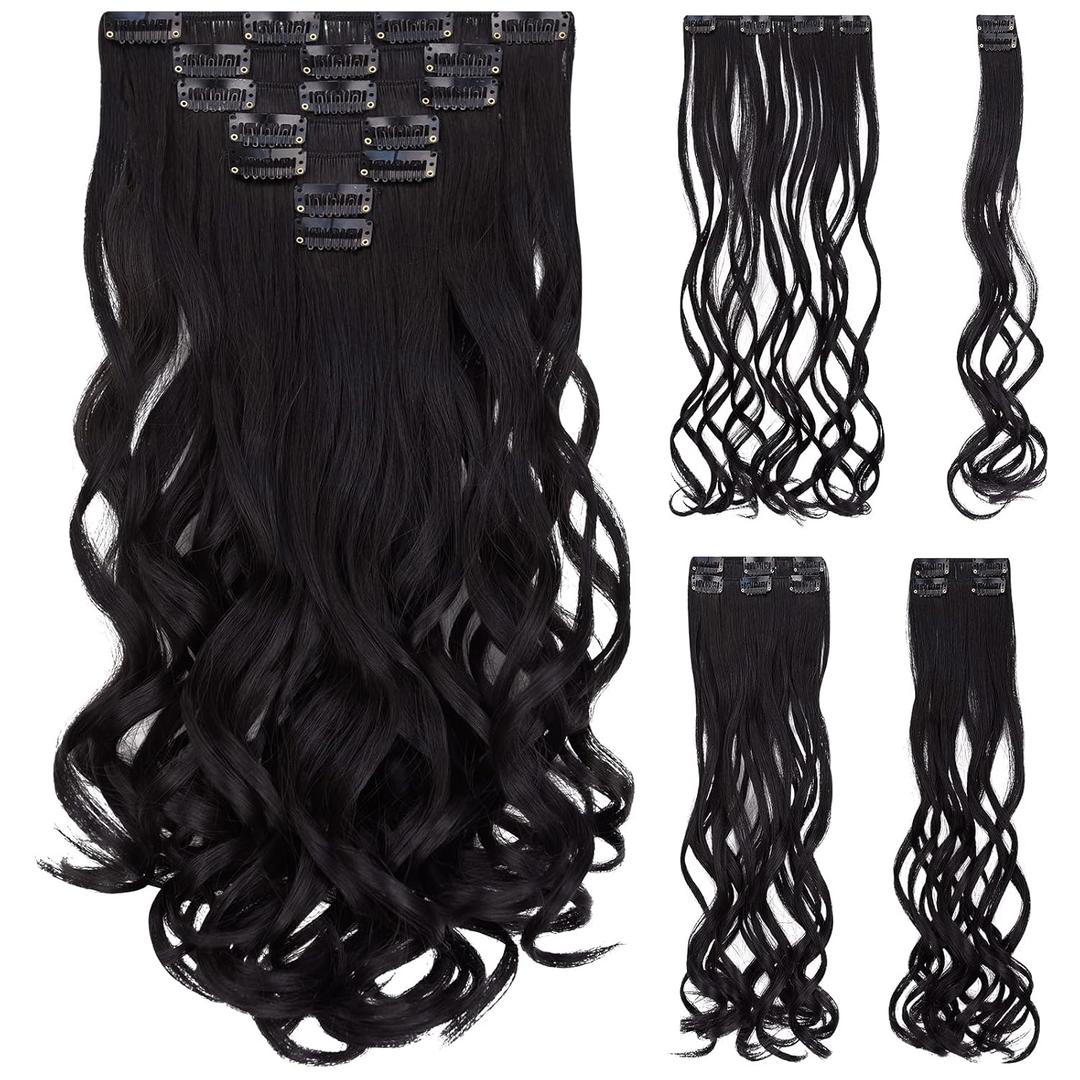 SYXLCYGG Black Hair Extension Synthetic Cheap Clip Hair Extensions 18" Curly 5 Oz Hair Piece Women Fluffy&Not Tangled