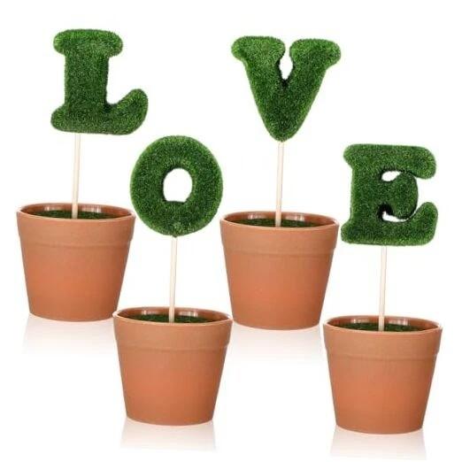 Set of 4 Valentine's Day Decorations L-O-V-E Letter Shaped Fake Topiary Trees