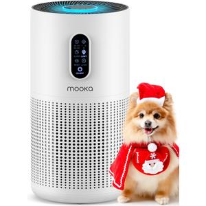Air Purifiers for Home Large Room up to 1500 ft, MOOKA HEPA Air Purifier for Home Pets Hair in Bedroom with Aromatherapy, Air Filter Cleaner for Dorm, Pets, Office, 20dB, Night Light, B-D03, White