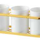 3-Piece White Ceramic Silverware Caddy with Golden Metal Rack, Utensil Holder Flatware Caddy Cutlery Storage Organizer for Kitchen Table (White+Gold)
