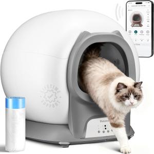 Self Cleaning Litter Box with Auto Safety Sensors for Multiple Cats - Automatic Cat Litter Box Self-Cleaning - Covered Odor Removal with APP Control - Compatible On All WiFi - Electric Robot (Gray)