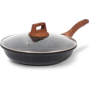 ESLITE LIFE Nonstick Ceramic Frying Pan Skillet with Lid, Non-Toxic Egg Omelette Kitchen Cooking Pans Compatible with All Stovetops (Gas, Electric & Induction), PTFE & PFOA Free (Black, 8" w/Lid) (8" w/Lid, Black)