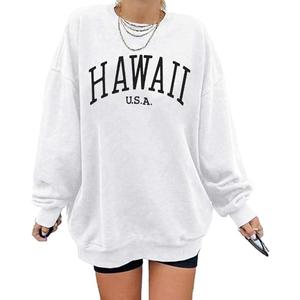 Langwyqu Women's Oversized Sweatshirt Los Angeles California Crewneck Long Sleeve Casual Loose Pullover Tops (White, L)