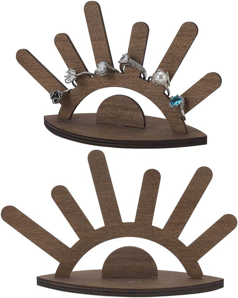 FINGERINSPIRE 2 Sets Wooden Ring Display Holder Eye Shaped Ring Display Stand Sienna Wood Ring Holder for Jewelry Evil Eye Ring Display Showcase Wood Ring Storage Holder for Christmas Engagement Gift