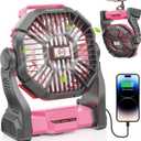 Camping Fan with LED Lantern, 15000mAh Portable Rechargeable Battery Powered Table Fan with Hook, Camping Gear for Picnic, Fishing, Car or Hurricane Power Outages (Pink)