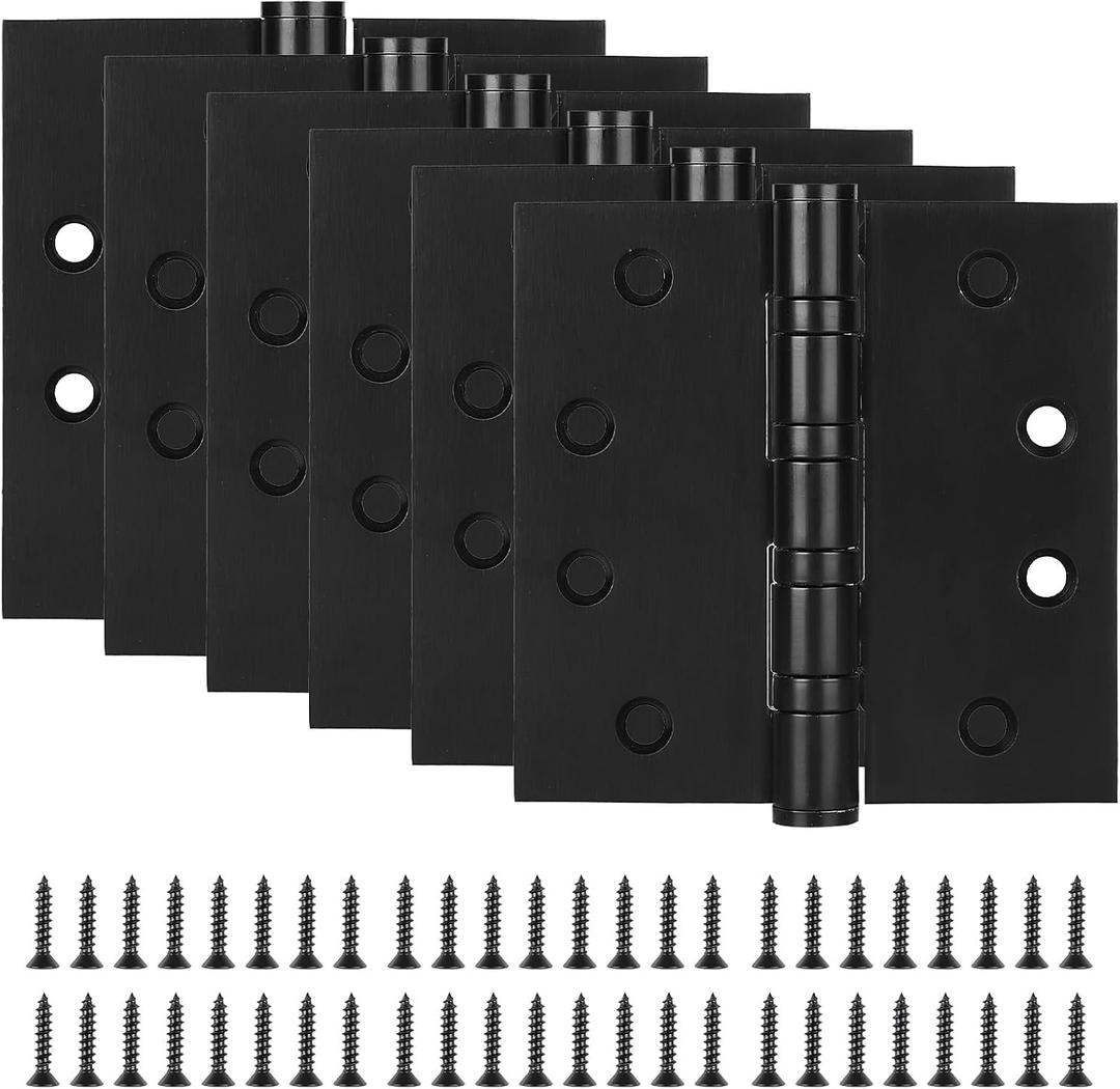 6 Pack Stainless Steel 4'' Door Hinges, 4in x 4in Heavy-Duty Ball Bearing Door Hinges with Square Corners for Exterior & Interior Doors, Black