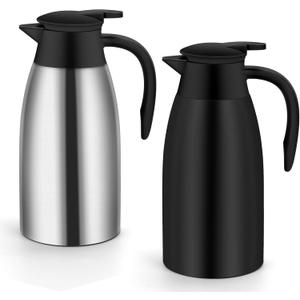 70oz Thermal Coffee Carafe Insulated Coffee Thermo,2 Pack Stainless Steel Thermo Pitcher,Double Walled Vacuum Insulation Coffee Carafes For Keeping Hot,Tea Water Hot Beverage Dispenser (Silver&Black)