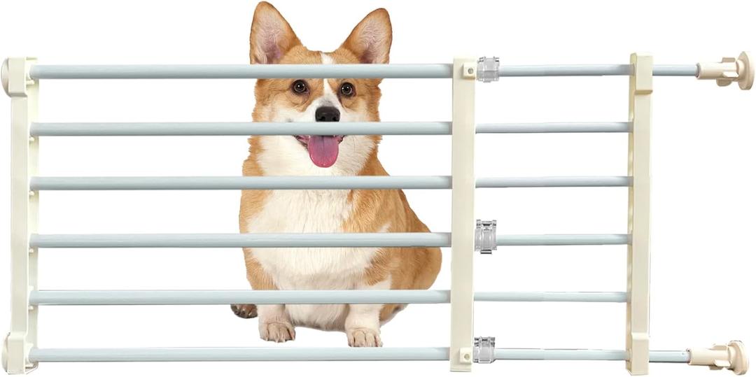Short Dog Gate, Expandable Puppy Gate for Doorways 22-39.4W to Step Over Pressure Low Pet Gate Adjustable Safety Dog Doors for Stairs Windows Gate Black (M 14.2" H)
