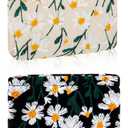 Abbylike 3 Pcs Floral Makeup Bag Corduroy Cosmetic Bag with Zipper Portable Small Pouches for Purse Toiletry Mini Pouch Cute Mini Makeup Purse for Coin Essentials Items Women(Embroidery)