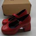 DREAM PAIRS Women's High Chunky Platform Closed Toe Mary Jane Block Heels Square Toe Strappy Dress Wedding Party Pumps Shoes (9) Red