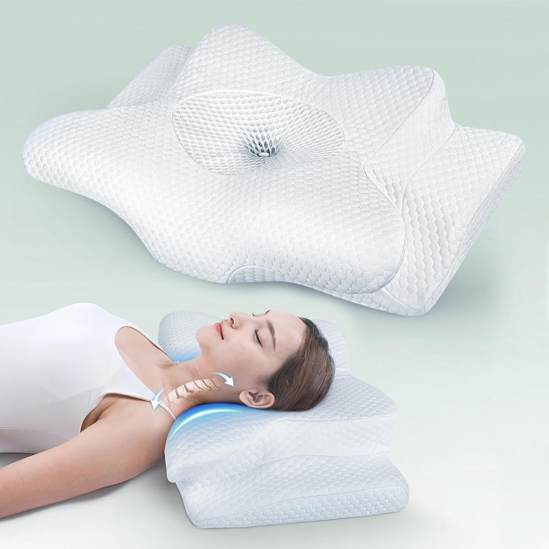 Ultra Pain Relief Cervical Neck Pillow for Sleeping, Adjustable Ergonomic Memory Foam Reading Pillow for Adults, Cooling Orthopedic Side Sleeper Pillow, Back Pillow for Bed, Couch & Floor Pink