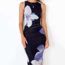 Bodycon Mesh Dresses for Women Sleeveless Midi Floral Tie Dye Dress Side Slit Wedding Cocktail Party Dresses Small, Black