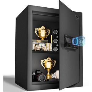 2.2 Cub Biometric Safe Box with Fireproof Bag, Quick-Access Fingerprint with Keys, Digital Keyboard, Type-C Port, Dual Alarm System Safety Box for Home, Office, Hotel Use(Black)