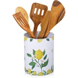 Kitchen Decorations Utensil Holder Acrylic Utensil Crock 6.3 Inch Spoon Kitchen Organizer for Countertop Coffee Spoon Holder Jar for Cooking Tools (Lemon)