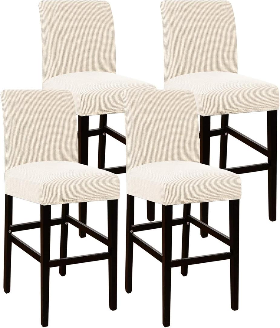 Flamingo P Stool Covers Dining Chair Seat Covers Stretch Jacquard Fabric Slipcover with Elastic Bottom Removable Set of 4, Biscotti Beige
