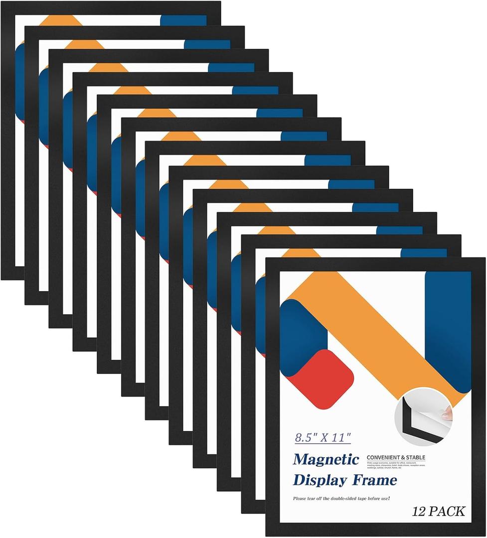 Relx 12 Pcs 8.5 x 11'' Self-Adhesive Magnetic Wall Signs Holder Magnetic Picture Frame Document Holder Wall & Window Adhesive Frames for Office Home Store Restaurant