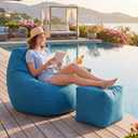 Outdoor Bean Bag Chair Set with Ottoman, Waterproof, Teardrop Boat Bean Bags and Matching Square Footrest, Breathable Weather Resistant Fabric for Marine Patio Pool(Blue)