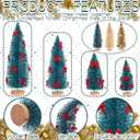 Soaoo 12 Pack Bottle Brush Christmas Trees with Bow 5 6 8 10 Inches Artificial Christmas Tree Decorations with Wood Base for Winter Snow Miniature Scene Tabletop Decor(Green, Gold, Ivory)