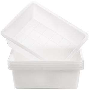 Dicunoy 6 Pack Commercial Bus Tubs, 9L Plastic Dish Pan Basin, White Rectangle Wash Basins Bus Box for Washing Dishes in Sink, Organizer Boxes for Art Supplies, Toys, Foods, 14" L x 11" W x 4.4" H