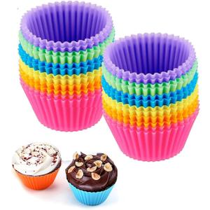 Reusable Silicone Cupcake Baking Cups 24 Pack, 2.75 inch Cups, & Non-stick Muffin Liners for Party Halloween Christmas, 6 Rainbow Colors (Pack of 24, Multicolor)