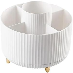 Makeup Brushes Holder Organizer,360 Rotating Cosmetic display cases with 5 compartment Cosmetic and Skincare Organizers,Multi-Purpose Makeup Brush Holder for Bathroom Vanity Desktop Decor