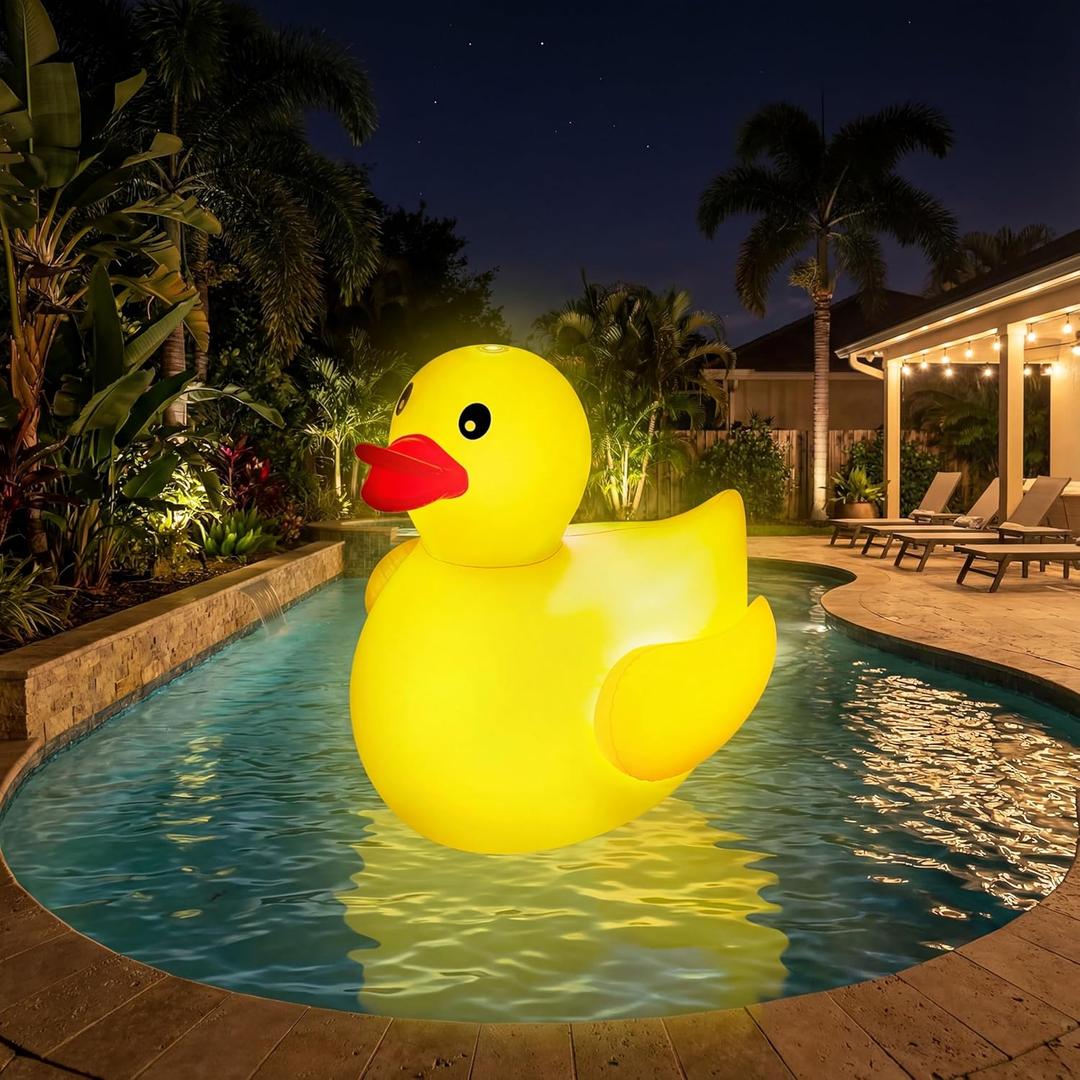 Hungdao 1 Pack 4 Feet Christmas Light up Inflatable Duck Pool Float with LED Lights Giant Glow in The Dark Blow up Large Rubber Duck for Holidays Carnival Festival Party Decoration