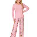 LYANER Women's Pajama Sets Long Sleeve Top and Floral Pants Pjs 2 Piece Sleepwear with Pockets Pink Large