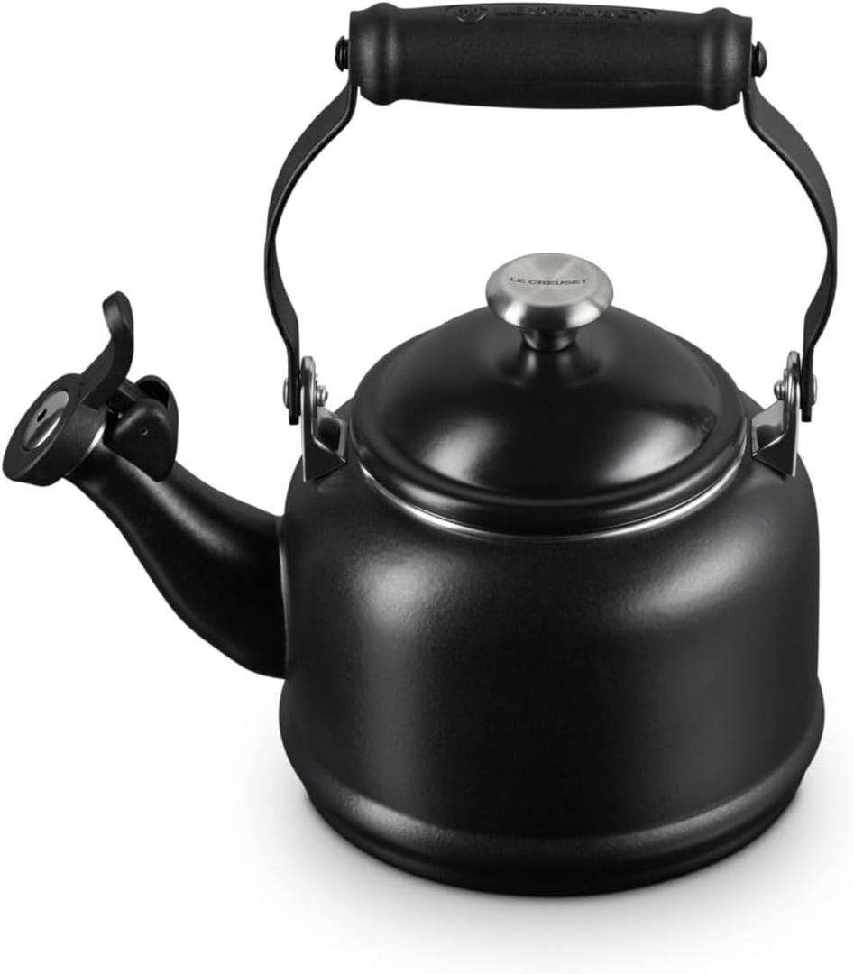 Le Creuset Enamel On Steel Demi Tea Kettle with Metal Finishes, 1.25 qt., Licorice (1.3 Quarts)