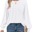 AUTOMET Womens Fall Fashion Long Sleeve Shirts Dressy Casual Pleated Basic Trendy Tops Winter Clothes 2025 (Small, White)