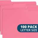100 Blue Summit Supplies Pink File Folders, Letter Size with 1/3 Tab, Durable 11pt Paper, Pink File Folder 100 Pack, Holds Letter Size Documents