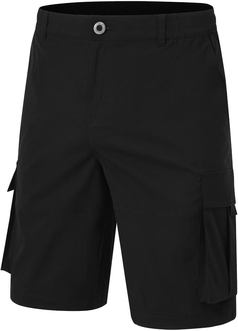 Yundobop Men's Casual 9" Inseam Cargo Shorts Twill Classic Stretch Golf Summer Short with 6 Pockets (Black)