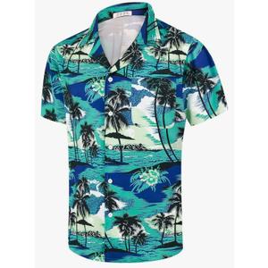 Hawaiian Shirts for Men Casual Beach Summer Shirt Floral Button Down Tropical Holiday Short Sleeve Shirts, M