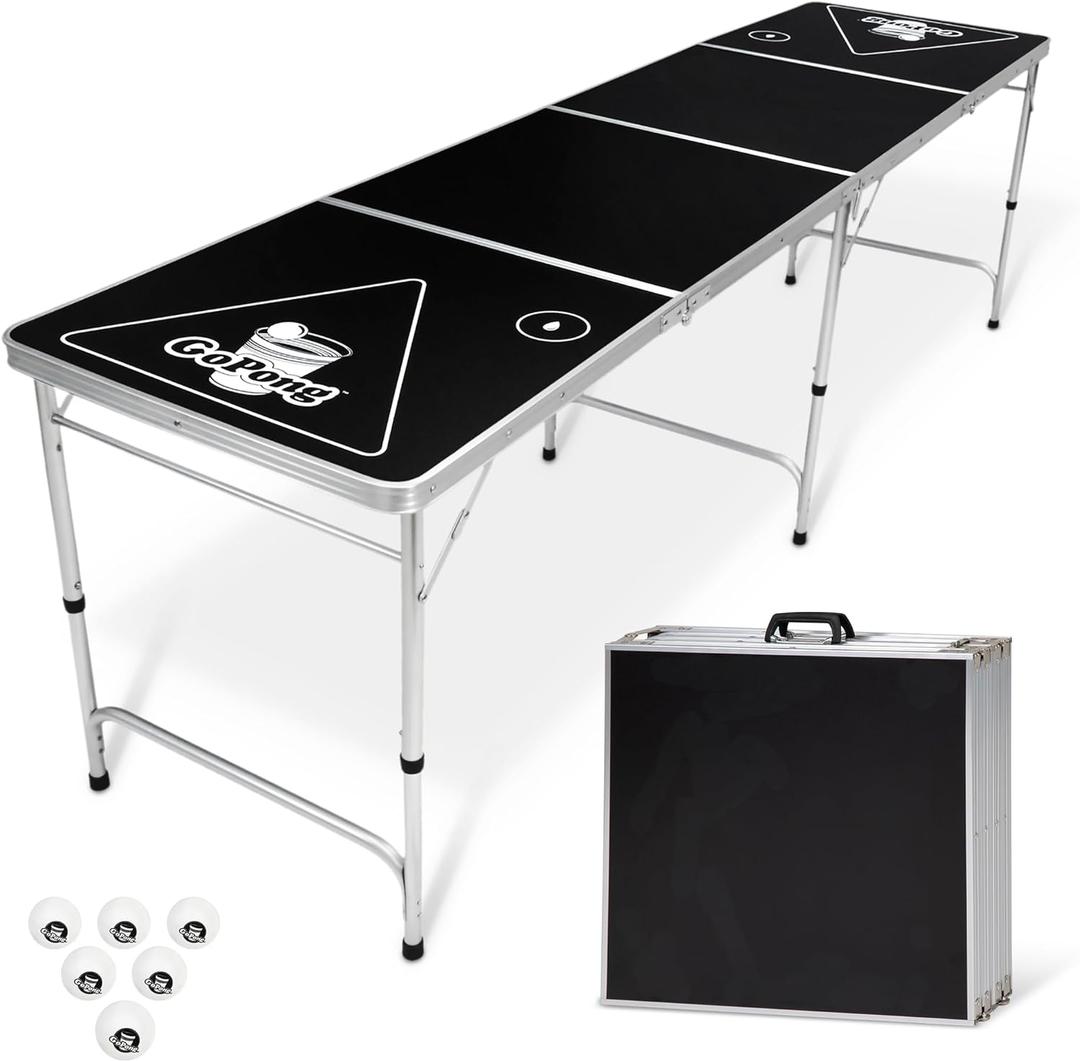 GoPong 8 Foot Portable Beer Pong/Tailgate Tables (Black, Football, American Flag, or Custom Dry Erase)