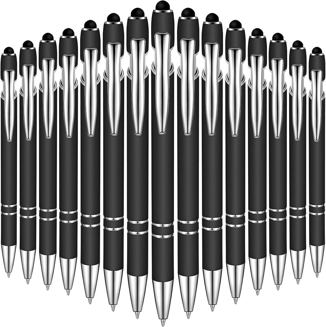 Zonon 38 Pieces Rubberized Ballpoint Pen with Stylus Tip Stylish Metal Pen Capacitive Styli with Soft Rubberized Grip, Black Ink for Most Devices(Black)