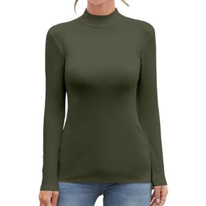 Women's Mock Turtleneck Long Sleeve Sleeveless Tops Basic Slim T-Shirts (S)