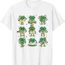 Cute Shamrock Reading Books St Patrick's Day Teacher Reading T-Shirt(M, White)