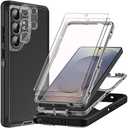 for Samsung Galaxy S25 Ultra Case with 2Pcs Tempered Glass Screen Protector and 1Pcs Camera Lens Protector, 3 in 1 Heavy Duty Shockproof/Drop Proof/Dust Proof Case (Black/Grey)