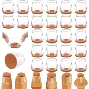 24Pcs Silicone Chair Leg Floor Protectors, Felt Furniture Pads for Hardwood Floors, Rubber Chair Leg Protector for Hardwood Floors, Chair Leg Caps Chair Leg Covers for Wooden Floors(Clear, XSmall) (Universal XSmall(Fit 0.6"-1"))